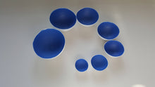 Load image into Gallery viewer, Set of 7 stoneware fine bone china nesting bowls in blue and white.