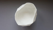 Load image into Gallery viewer, Geometric faceted polyhedron white candle holder made from stoneware bone china with organic finish - geometric decor - tealight holder