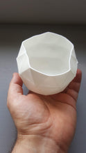 Load image into Gallery viewer, Geometric faceted polyhedron white candle holder made from stoneware bone china with organic finish - geometric decor - tealight holder