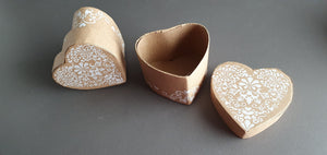 Fine Bone china walnut with a heart shape gift box in kraft colour and white printed motifs. Valentine's Day