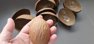 Big walnut shells in earthy woody colour in stoneware with clear glossy interior , ring dish - ring holder