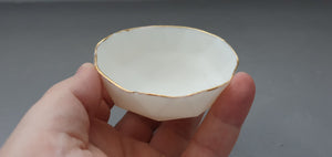 Geometric faceted polyhedron white bowl made from stoneware porcelain with real gold finish -  geometric decor - ring dish