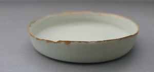 Stoneware Parian porcelain jewelry dish in pale green almost grey with gold rims - trinket dish - ring dish