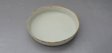 Load image into Gallery viewer, Stoneware Parian porcelain jewelry dish in pale green almost grey with gold rims - trinket dish - ring dish