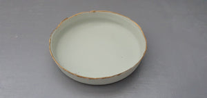 Stoneware Parian porcelain jewelry dish in pale green almost grey with gold rims - trinket dish - ring dish