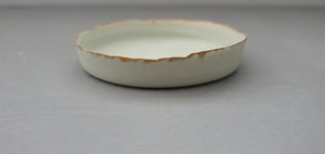Stoneware Parian porcelain jewelry dish in pale green almost grey with gold rims - trinket dish - ring dish