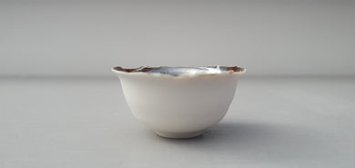 Miniature white vessel with dark brown glaze interior made from English fine bone china - limited edition