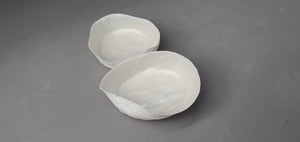 Ring holder duo. Big walnut shells made from stoneware fine bone china with mat mother of pearl interior - iridescent, ring dish