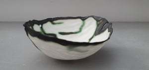 Pure white English fine bone china stoneware walnut bowl with black rims
