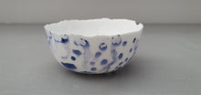 Load image into Gallery viewer, Small snow white vessel with glossy white and blue exterior made from English fine bone china - one of a kind