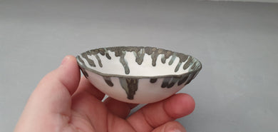 Porcelain ring dish. Pale grey fine bone china bowl with glazed rims like droplets - ring dish - ring holder