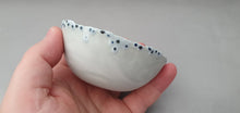 Load image into Gallery viewer, Porcelain ring dish. Pale grey marble look fine bone china bowl with glazed rims and blue like droplets - ring dish - ring holder