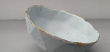 Load image into Gallery viewer, Geometric faceted polyhedron bowl in pastel blue made from stoneware Parian porcelain with real gold finish -  geometric decor