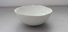 Load image into Gallery viewer, Half price second. Pastel pistachio green porcelain bowl. Stoneware porcelain bowl with gold rims.