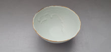 Load image into Gallery viewer, Half price second. Pastel pistachio green porcelain bowl. Stoneware porcelain bowl with gold rims.