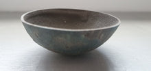 Load image into Gallery viewer, Stoneware small decorative bowl with chocolate black clay and hand drawn exterior pattern.