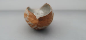 Hand curled big walnut shell in earthy woody colour in stoneware with clear glossy interior