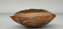 Load image into Gallery viewer, Hand curled big walnut shell in earthy woody colour in stoneware with clear glossy interior