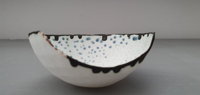 Ring dish. Stoneware English fine bone china vessel with a touch of blue.