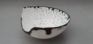 Ring dish. Stoneware English fine bone china vessel with a touch of blue.