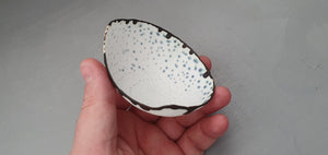 Ring dish. Stoneware English fine bone china vessel with a touch of blue.