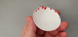 Small snow white vessel with red enamel made from English fine bone china - one of a kind