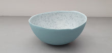 Load image into Gallery viewer, Stoneware Parian porcelain bowl in duck egg blue with mat interior and crystals and red enamel foot. one off piece