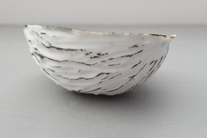 Big walnut shells from white stoneware fine bone china with a unique pattern in the exterior and black interior - ring dish - ring holder