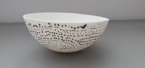 Porcelain vessel. Fine bone china small stoneware vessel with blue and brown accents. one off piece