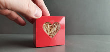 Load image into Gallery viewer, Fine Bone china walnut with red cube gift box with clear heart shape window. Valentine&#39;s Day