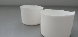 Small snow white round cup made from English fine bone china in two sizes - geometric decor - limited edition