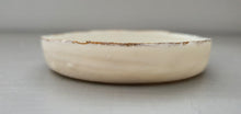 Load image into Gallery viewer, Stoneware Parian porcelain jewelry dish in shades of white with gold rims - trinket dish - ring dish