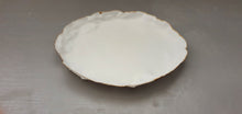 Load image into Gallery viewer, Large shallow dish from stoneware fine bone china in pure white with shimmering gold finish, stoneware porcelain, white ceramic