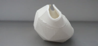 Geometric faceted polyhedron white vessel / vase made from fine bone china with very unusual opening-  geometric decor - one of a kind
