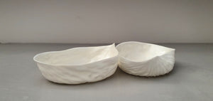 Ring holder duo. Big walnut shells made from stoneware fine bone china with mat mother of pearl interior - iridescent, ring dish