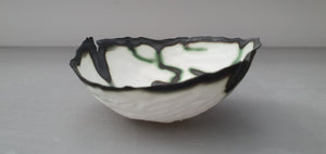 Pure white English fine bone china stoneware walnut bowl with black rims