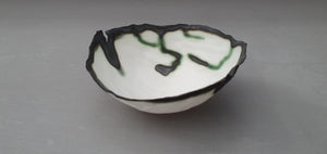 Pure white English fine bone china stoneware walnut bowl with black rims
