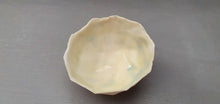 Load image into Gallery viewer, Geometric faceted polyhedron small white bowl made from stoneware bone china with cream glazed interior -  geometric decor - ring dish