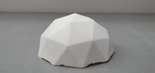 Load image into Gallery viewer, Geometric faceted polyhedron small white bowl made from stoneware bone china with cream glazed interior -  geometric decor - ring dish