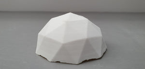 Geometric faceted polyhedron small white bowl made from stoneware bone china with cream glazed interior -  geometric decor - ring dish