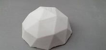 Load image into Gallery viewer, Geometric faceted polyhedron small white bowl made from stoneware bone china with cream glazed interior -  geometric decor - ring dish