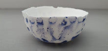 Load image into Gallery viewer, Small snow white vessel with glossy white and blue exterior made from English fine bone china - one of a kind