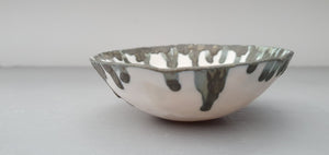 Porcelain ring dish. Pale grey fine bone china bowl with glazed rims like droplets - ring dish - ring holder