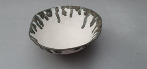 Porcelain ring dish. Pale grey fine bone china bowl with glazed rims like droplets - ring dish - ring holder