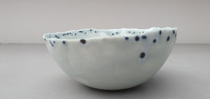 Porcelain ring dish. Pale grey marble look fine bone china bowl with glazed rims and blue like droplets - ring dish - ring holder