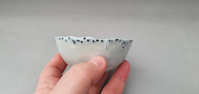 Porcelain ring dish. Pale grey marble look fine bone china bowl with glazed rims and blue like droplets - ring dish - ring holder