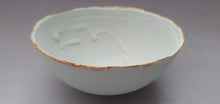 Load image into Gallery viewer, Half price second. Pastel pistachio green porcelain bowl. Stoneware porcelain bowl with gold rims.