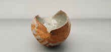Load image into Gallery viewer, Hand curled big walnut shell in earthy woody colour in stoneware with clear glossy interior