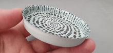 Load image into Gallery viewer, Stoneware Parian porcelain jewelry dish in shades of grey with dark blue dots interior - trinket dish - ring dish