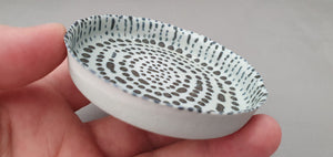Stoneware Parian porcelain jewelry dish in shades of grey with dark blue dots interior - trinket dish - ring dish